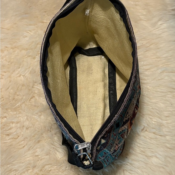 Made in India Large Turquoise / Tan Canvas Textile Patterned Bohemian Tote Bag - Picture 2 of 6